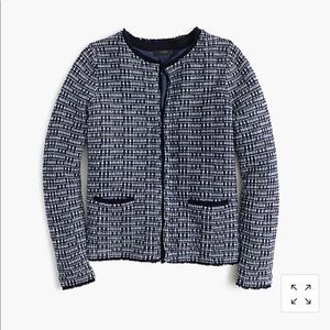 J Crew tweed sweater jacket with fringe trim XXS
